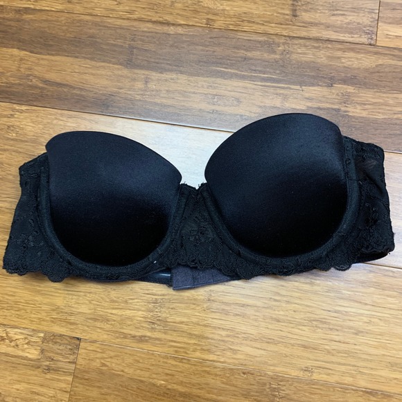 Wonderbra Black Strapless Bra Lace Trim Padded Underwire Size 34A Push-up - Picture 1 of 5